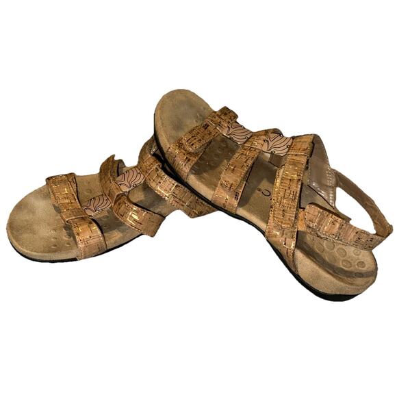 Women Vionic Orthaheel Amber Strappy Sandal Gold Cork Size 7 - Picture 1 of 14